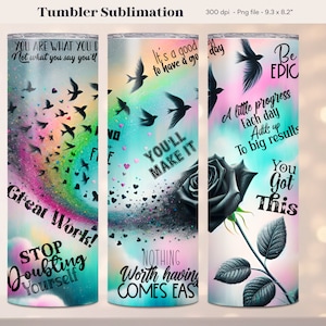 Positive Affirmations Tumbler Wrap, tägliche Erinnerungen Tumble Png, 20 oz Tumble Sublimation Design Digitaler Download PNG Inspirational Tumbler