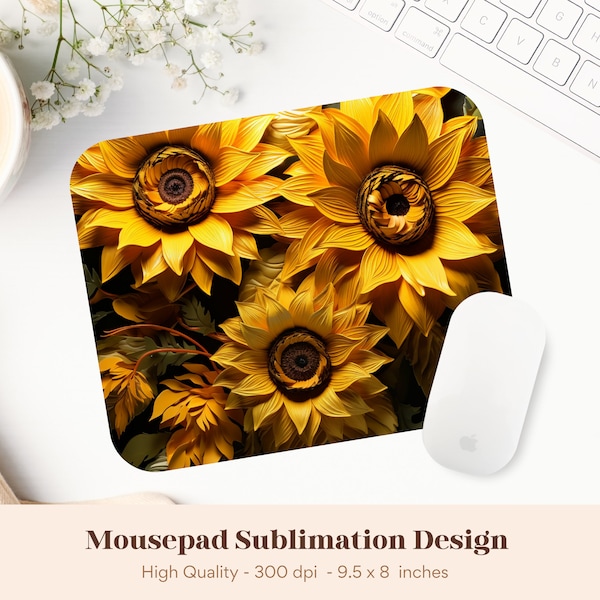 Sunflower Mousepad Png, Sunflower Mouse Pad Sublimation Designs, 3d Sublimation Fall Mousepad, 3d Floral Mousepad Png, Autumn Mousepad Png