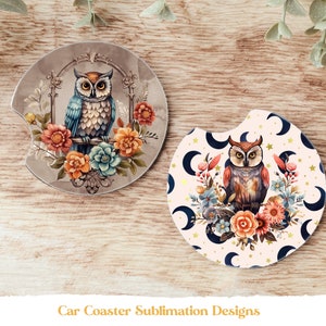 Owl Car Coaster Png, Coaster Sublimation Designs, Owl Coaster Png, Fall Car Coaster Png, Boho Car Coasters Png, Round Coaster Sublimation