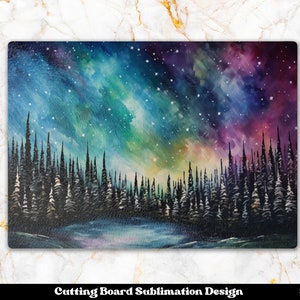 Northern Lights Cutting Board Sublimation Design, Chopping Board Png, Winter Cutting Board Png, Night Cutting Board, Kitchen Sublimation Png