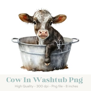 Cow Png, Cow Sublimation Png, Cow Clipart, Cow Clip Art, Western Png, Country Png, Farm Animals Png, Ranch Png, Farm Png, Cow in Washtub Png
