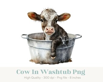 Cow Png, Cow Sublimation Png, Cow Clipart, Cow Clip Art, Western Png, Country Png, Farm Animals Png, Ranch Png, Farm Png, Cow in Washtub Png