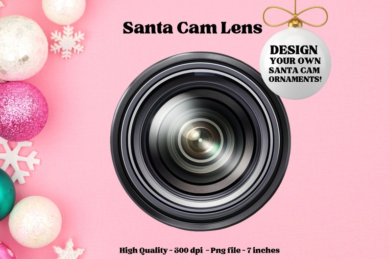 Realistic camera lens image for making secret santa Christmas ornament sublimation designs