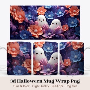 3d Halloween Mug Wrap, 3d Ghost Mug Wrap, Halloween Mug Png, 3d Flower Mug Wrap, Spooky Mug Png, Sublimation Mug Designs, Fall Mug Wrap