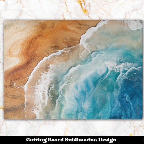 Beach Cutting Board Sublimation Design, Wood Chopping Board Png, Ocean Cutting Board Png, Rectangle Glass Cutting Board Sublimation Design