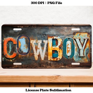 Cowboy Nummernschild Sublimation, Nummernschild Png, Western Lizenz Png, Rusty Nummernschild Png Design, Sublimation für das Autokennzeichen für Herren