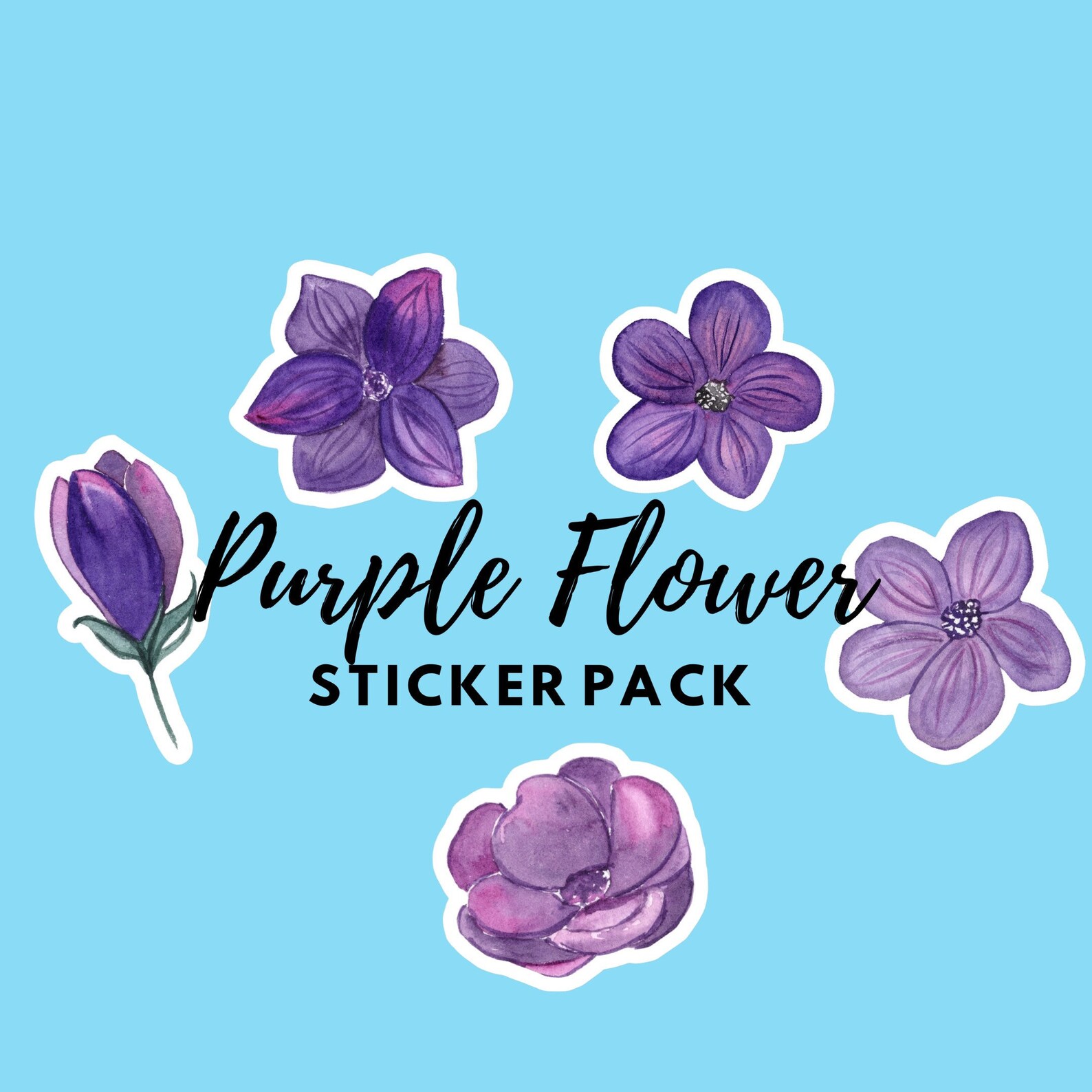 Purple Flower Sticker Pack Vinyl DieCut Sticker Stickers Etsy