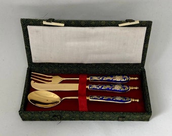 Children's cutlery, Chinese cutlery set, 3 pieces, enamel