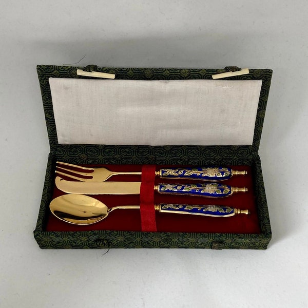 Children's cutlery, Chinese cutlery set, 3 pieces, enamel