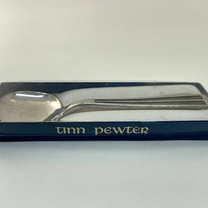 Tinn Pewter serving cutlery, vintage serving spoon 14.5 cm in original box, gift wedding birthday, heirloom festive cutlery