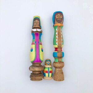 Handpainted Nativity Set, Salvage Art for Christmas, Colorful Christmas Decor for Mantle, Holy Family Nativity, Colorblock, Religious Gift