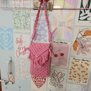 Pink Macrame Mobile Pouch – Boho Crossbody Phone Holder Bag, Boho style Cell phone bag, bohemian style mobile bag, bohemian artistic hippie