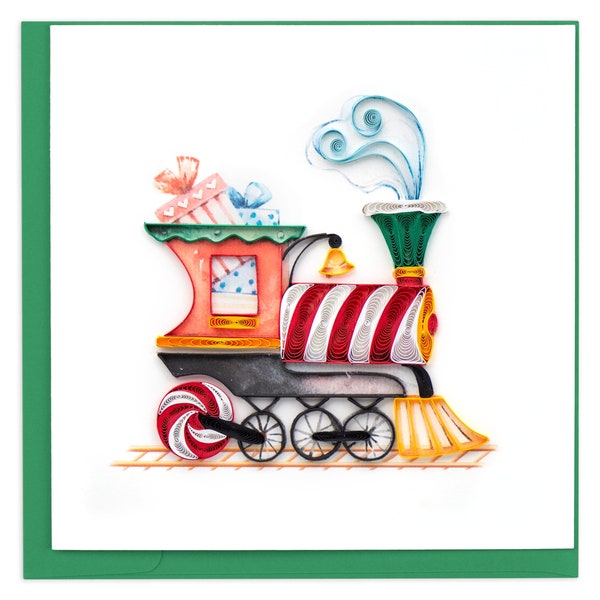Quilled Christmas Train Greeting Card, Train Decor, Gift for Men, Card for Gift, Gifts for Boyfriend, For Men Who Have Everything, Winter