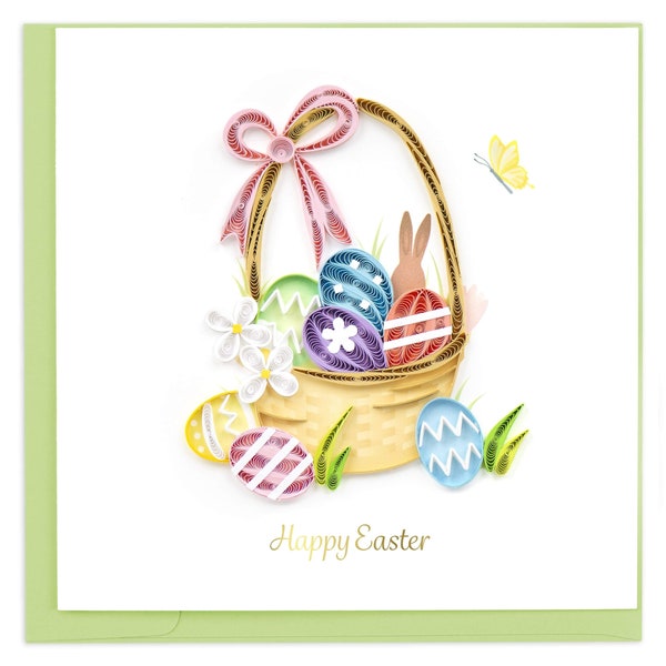 Quilled Easter Basket Greeting Card, Easter card for kids, Easter Decor, Basket, Rabbit, Easter gift, Spring, Colorful, egg hunt invitation