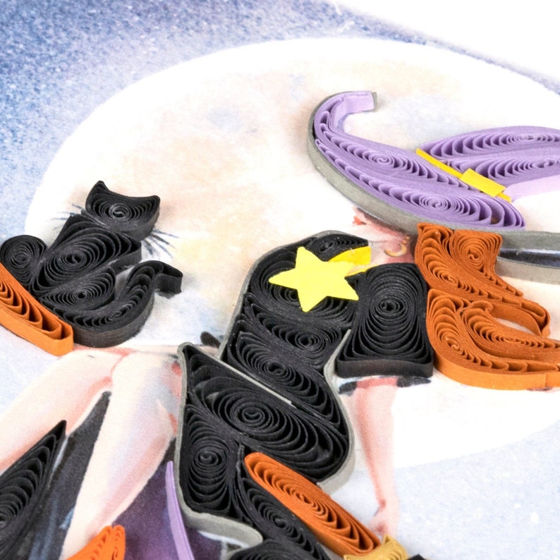 Quilled Witch on Broomstick Halloween Card Gift for Mom Etsy
