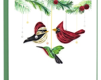 Quilled Holiday Bird Ornament Greeting Card, Winter Birds, Card for Bird Lover, Birdwatcher, Quilling Ornaments, Snowbird Print, Invitation