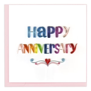 Quilled Happy Anniversary Card – Handmade Elegant Paper Art, Delicate 3D Design, Romantic Keepsake, Blank Inside