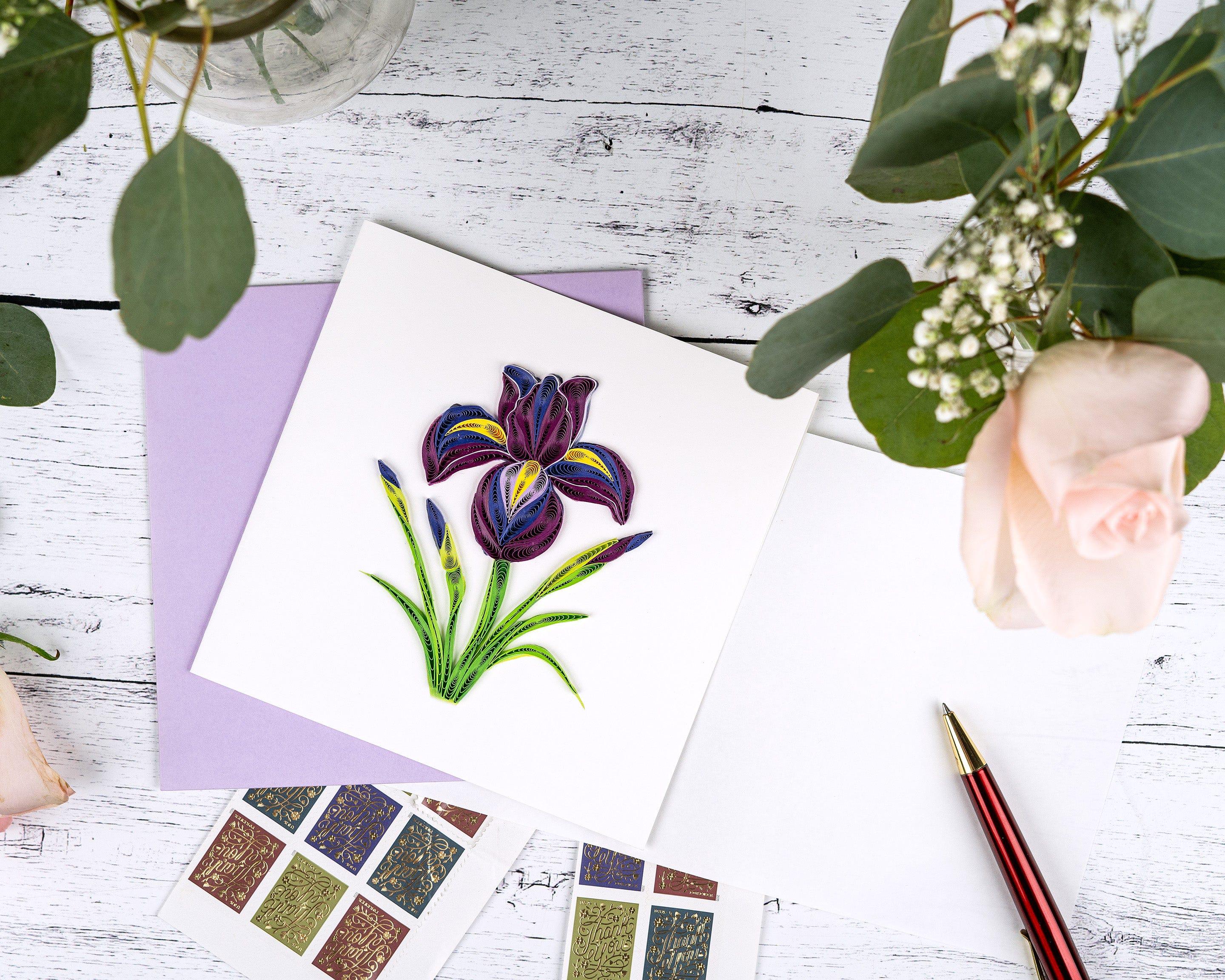 Quilled Iris Flower Greeting Card – Handmade Detailed Paper Art ...
