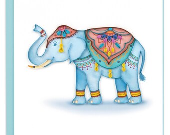 Quilled Decorated Elephant Greeting Card – Handmade Animal Paper Art, Vibrant 3D Design, Desert Theme, Blank Inside