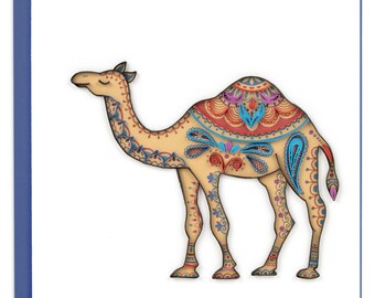 Quilled Decorated Camel Greeting Card – Handmade Animal Paper Art, Vibrant 3D Design, Desert Theme, Blank Inside