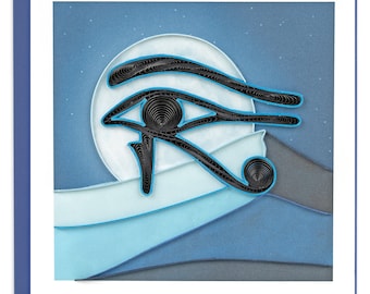 Quilled Eye of Horus Greeting Card – Handmade Egyptian Paper Art, Artistic 3D Design, Desert Theme, Blank Inside