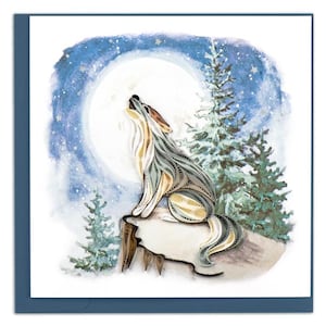 Quilled Howling Wolf Greeting Card – Handmade Wildlife Paper Art, Intricate 3D Design, Bold Nature-Inspired Motif, Blank Inside