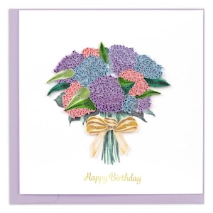 Quilled Hydrangea Bouquet Birthday Card – Handmade Floral Paper Art, Delicate 3D Design, Elegant Celebration Card, Blank Inside