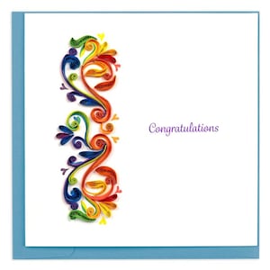 Quilled Rainbow Swirl Congratulations Card – Handmade Vibrant Paper Art, Colorful 3D Design, Festive Celebration Card, Blank Inside