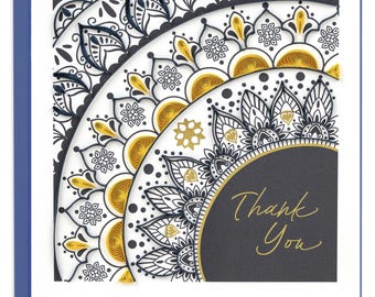 Quilled Thank You Mandala Greeting Card – Handmade Detailed Paper Art, Charming 3D Floral and Bird Design, Blank Inside