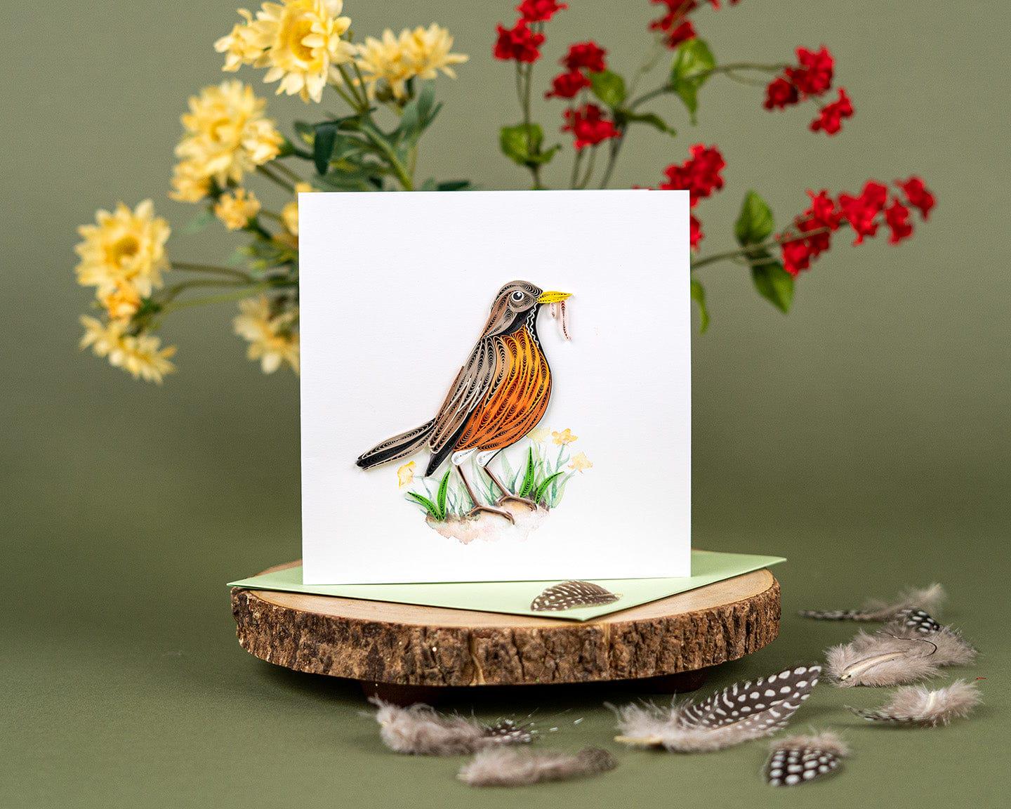Whimsy Robin Quilled Robin With Worm Greeting Card – Handmade 3D Paper Art, Charming ...