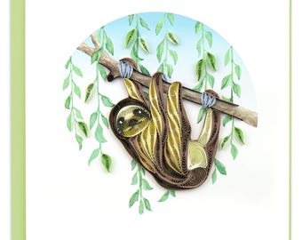 Quilled Sloth Greeting Card – Handmade Animal Card, Delicate 3D Paper Art, Nature Lover Design, Blank Inside