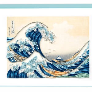 The Great Wave off Kanagawa Quilled Greeting Card - Hokusai Wave, Japanese Art Card, Handmade Paper Art, Fine Art Card Gift