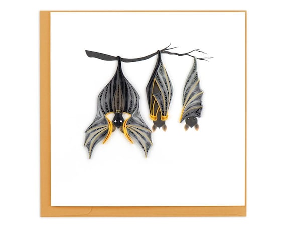 Quilled Halloween Bats Card – Handmade Elegant Paper Art, Delicate 3D Spooky Design, Seasonal Keepsake, Blank Inside