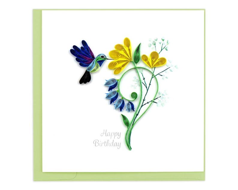 Quilled Birthday Hummingbird Greeting Card – Handmade Vibrant Paper Art ...