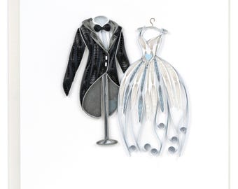 Quilled Wedding Tux & Gown Greeting Card – Handmade Paper Art, Vibrant 3D Design, Wedding Keepsake, Blank Inside