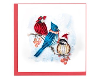 Handmade Quilling Greeting Card - Winter Snowy Tree Scene, Blank Inside, 6x6 Inches With Envelope