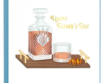 Quilled Father's Day Whiskey Greeting Card - Handmade Vibrant Paper Art, Colorful 3D Design, Artistic Keepsake For Dad, Blank Inside