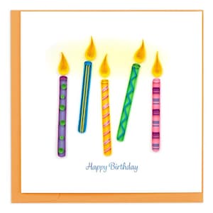 Quilled Birthday Candles Greeting Card – Handmade Festive Paper Art, Bright 3D Celebration Design, Classic Party Theme, Blank Inside