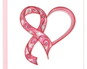 Quilled Breast Cancer Awareness Greeting Card – Handmade Paper Art, Vibrant 3D Design, Blank Inside