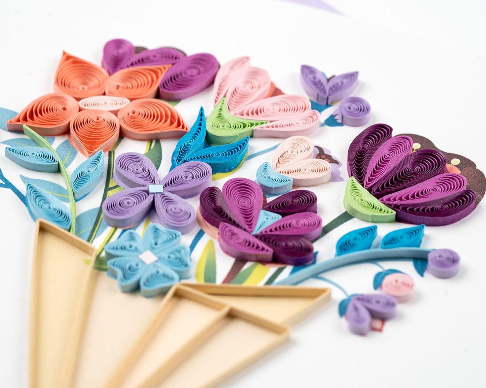 Quilled Playful Flower Bouquet Greeting Card – Handmade Paper Art ...