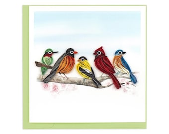 Quilled Songbirds Greeting Card – Handmade Elegant Paper Art, Delicate 3D Nature Design, Charming Keepsake, Blank Inside