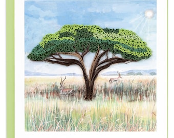 Quilled Acacia Tree Greeting Card- Handmade Vibrant Paper Art, Earthy 3D Tree Design, Nature Appreciation Keepsake, Blank Inside