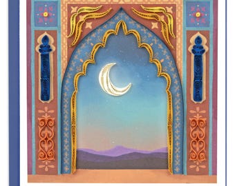 Quilled Decorative Archway Greeting Card – Handmade Spiritual Paper Art, Decorative 3D Design, Desert Theme, Blank Inside