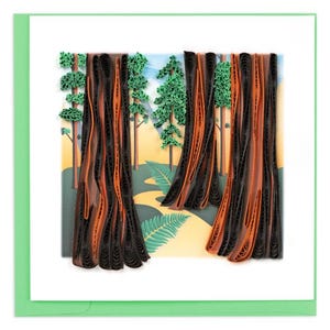Quilled Redwood Trees Greeting Card – Handmade Forest Paper Art, Detailed 3D Tree Design, Serene Nature Theme, Blank Inside