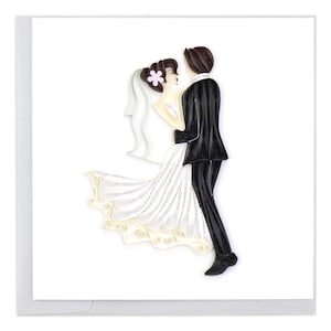 Quilled Dancing Bride & Groom Wedding Card – Handmade Romantic Paper Art, Graceful 3D Design, Joyful Celebration Keepsake, Blank Inside