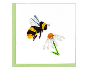 Quilled Bumble Bee Greeting Card – Handmade 3D Paper Art, Cute Insect Design, Charming Keepsake, Blank Inside