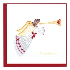 Quilled Christmas Angel Greeting Card – Handmade Holiday Card, Delicate 3D Paper Art, Classic Festive Design, Blank Inside