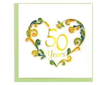 Quilled 50th Wedding Anniversary Card – Handmade Golden Jubilee Card, Elegant 3D Paper Art, Timeless Celebration Design, Blank Inside