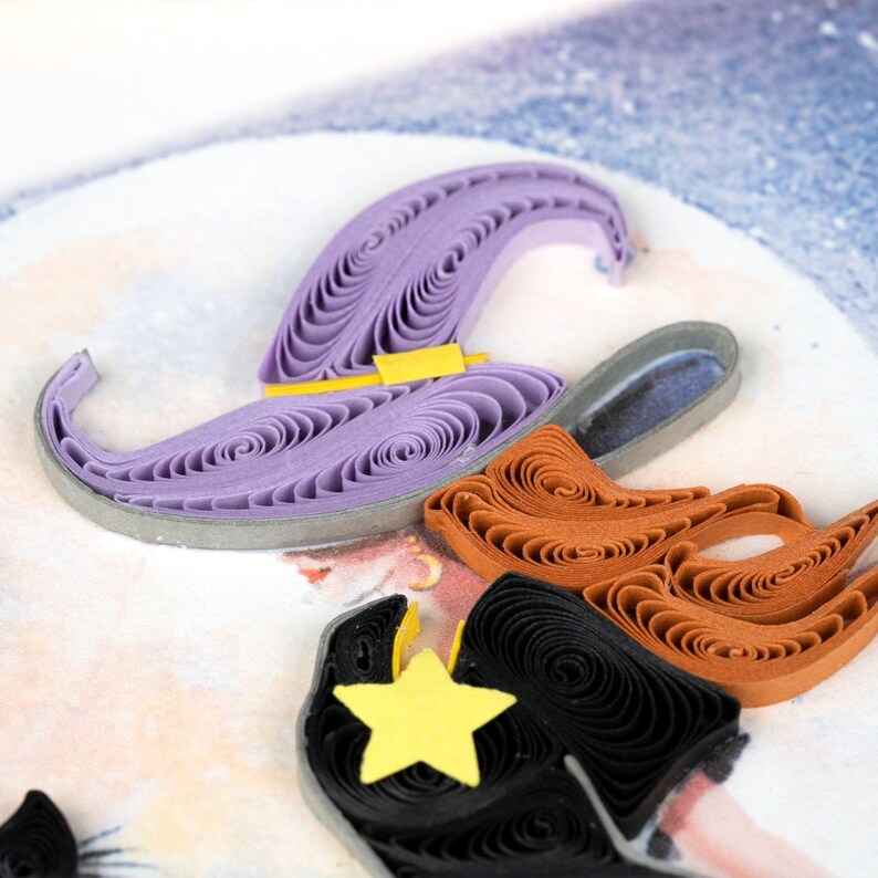 Quilled Witch on Broomstick Halloween Card Gift for Mom Etsy