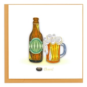 Quilled Birthday Beer Greeting Card – Handmade Fun Paper Art, Detailed 3D Beer Glass Design, Cheerful Celebration, Blank Inside